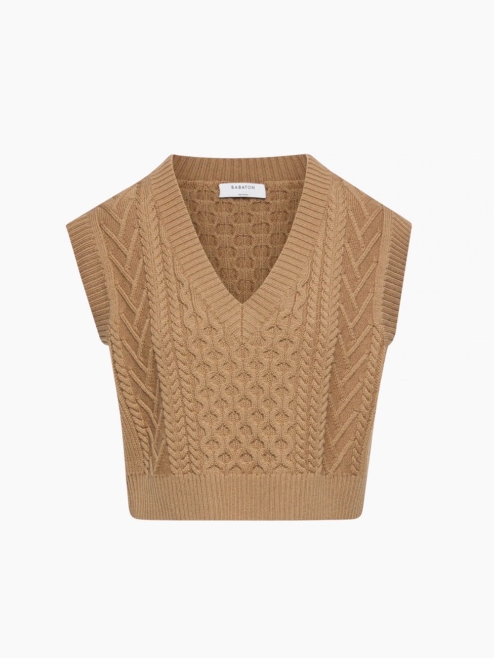 Babaton Tan Cable-Knit V-Neck Sweater Vest